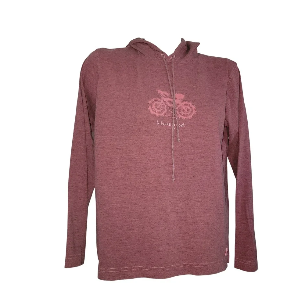 Life is Good Womens M Pink Bicycle‎ Graphic Hoodie Long Sleeve Casual Pullover